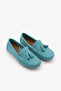 Blue Genuine Leather Loafer Shoe Tasseled Women's Flat Shoes - 2