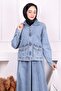 Blue Pocket Stone Jacket Skirt Denim Suit - 3