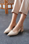 Women's Pointed Toe Short Heeled Shoes Romeo Beige Patent Leather