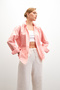 Women's Pink Oversize Basic Pocket Detailed Poplin Long Sleeve Shirt - 2
