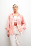 Women's Pink Oversize Basic Pocket Detailed Poplin Long Sleeve Shirt - 4