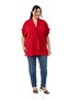 Large Size Red Blouse with Tie-Up Detail at the Collar and Low Half Sleeves - 2