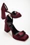 Matilda Burgundy Satin Platform Open Toe Block Heel Shoes