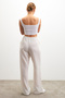 Women's White Linen Blended Loose Fitting Trousers - 7