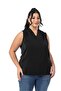 Plus Size Shoulder Pleat Detail V-Neck Sleeveless Black Blouse - 5