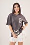 Back and Front Cat Printed Anthracite T-Shirt