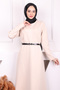 Beige Waist Belted Scuba Dress - 3