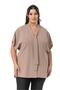 Large Size Mink Blouse with Tie-Up Detail at the Collar and Low Half Sleeves