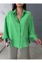 Women's Oversize Long Back Balloon Sleeve Dark Green Shirt - 5