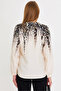 Women's Black-Beige Patterned Shirt with Elastic Sleeves ARM-25Y001014 - 5