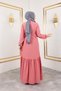 Women's Hijab Clothing Waist Belted and Crew Neck Wrap Fabric Dress - 2