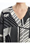 Black V-Neck Patterned Women's Blouse - 4