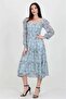 Women's Mint Gipeli Square Neck Patterned Chiffon Dress Dp100361 - 2