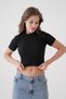 Ribbed Knitted Short Sleeve Crew Neck Crop