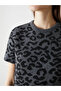 Anthracite Crew Neck Leopard Print Women's Knitwear Sweater - 3
