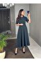 Anthracite Crew Neck Short Sleeve Back Zipper Segmented Women's Midiboy Dress - 3