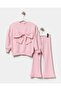 Girl's Pink Cotton Bow Cotton Sweatshirt Spanish Leggings Bottom-Top Set