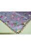 Handmade patterned scarf fabric with hand-crocheted ring beads, yemeni lace, 4-sided lace trim - 4