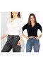 Women's Gipeli Blouse 2'Li Package Black-Ecru Double Breasted Collar Chic Crop White Blouse