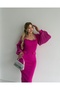 Women's Imported Scuba Fabric Collar Stone Embroidered Sleeves Pleated Sleeve Button Detailed Lined Design Dress - 7