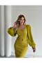 Women's Imported Scuba Fabric Collar Stone Embroidered Sleeves Pleated Sleeve Button Detailed Lined Design Dress - 3