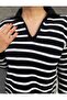 Women's Polo Neck Striped Knitwear Sweater Black - 2