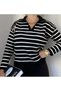 Women's Polo Neck Striped Knitwear Sweater Black - 4