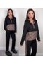 Women's Long Sleeve Leopard Detail Sweat and Side Leopard Stripe Detail Trousers Double Set