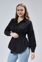 Women's Waist-Fitted Pleated Black Shirt - 4