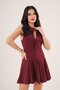 Zero Sleeve Burgundy Dress with Binding Detail