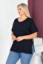 Plus Size New Season Comfort Model Crew Neck Short Sleeve Combed Cotton Slit Tunic T-Shirt - 5
