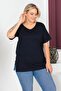 Plus Size New Season Comfort Model Crew Neck Short Sleeve Combed Cotton Slit Tunic T-Shirt - 6