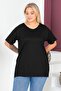 Plus Size New Season Comfort Model Crew Neck Short Sleeve Combed Cotton Slit Tunic T-Shirt - 3
