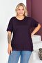 Plus Size New Season Comfort Model Crew Neck Short Sleeve Combed Cotton Slit Tunic T-Shirt - 2