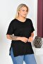 Plus Size New Season Comfort Model Crew Neck Short Sleeve Combed Cotton Slit Tunic T-Shirt - 5