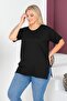 Plus Size New Season Comfort Model Crew Neck Short Sleeve Combed Cotton Slit Tunic T-Shirt - 6