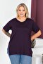 Plus Size New Season Comfort Model Crew Neck Short Sleeve Combed Cotton Slit Tunic T-Shirt