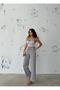 High Waist, Elastic Waist, Pocket Flared Linen Wide Leg Summer Gray Trousers - 3