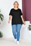 Plus Size New Season Comfort Model Crew Neck Short Sleeve Combed Cotton Slit Tunic T-Shirt - 4