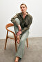 Women's Dark Green Linen Blended Loose Cut Trousers - 4