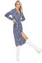 Women's Blue White Floral Patterned Midi Viscose Shirt Dress - 3
