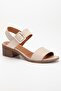 Women's Genuine Leather Thick Strap Buckle Sandals - Beige - 5