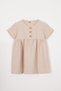 Crew Neck Buttoned Beige Color Girls Linen Dress with Hat Accessories - 2