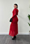 Tulle Fabric Ruched Detail Pencil Dress - Red - 5