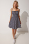 Floral Strap Summer Mini Knitted Dress Dark Navy Blue Lff0029