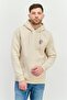 Men Embroidered Logo Long Sleeves Hoodie, Beige