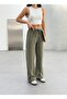 Lena Khaki Soft Modal Wide Leg Elastic Waist Flowy Summer Trousers - 5