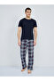 Men's Patterned Pocketed Elastic Waist Pajama Bottom Dark Navy - 4