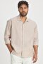 Premium Men's Striped Ecru Linen Shirt Ls-13024
