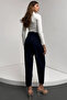 Women's High Waist Balloon Navy Blue Narrow Leg Elastic Basic Trousers - 4